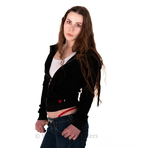 Vintage Y2k Twisted Heart Velvet Velour Zip Up Embellished Hoodie Jacket - S - Picture 6 of 10